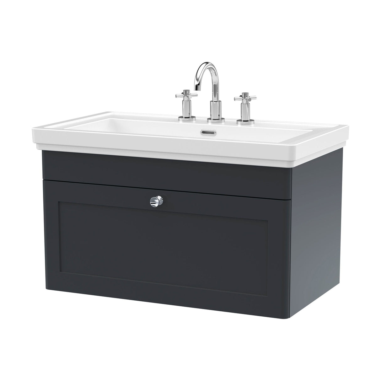 [BFCL1496B] Swynnerton Traditional 1 Drawer Wall Hung Vanity Basin Unit with 3 Tap Hole Traditional Fireclay Basin, Choice of Size and Colour - Cutout