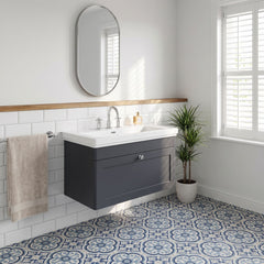 [BFCL1496B] Swynnerton Traditional 1 Drawer Wall Hung Vanity Basin Unit with 3 Tap Hole Traditional Fireclay Basin, Choice of Size and Colour