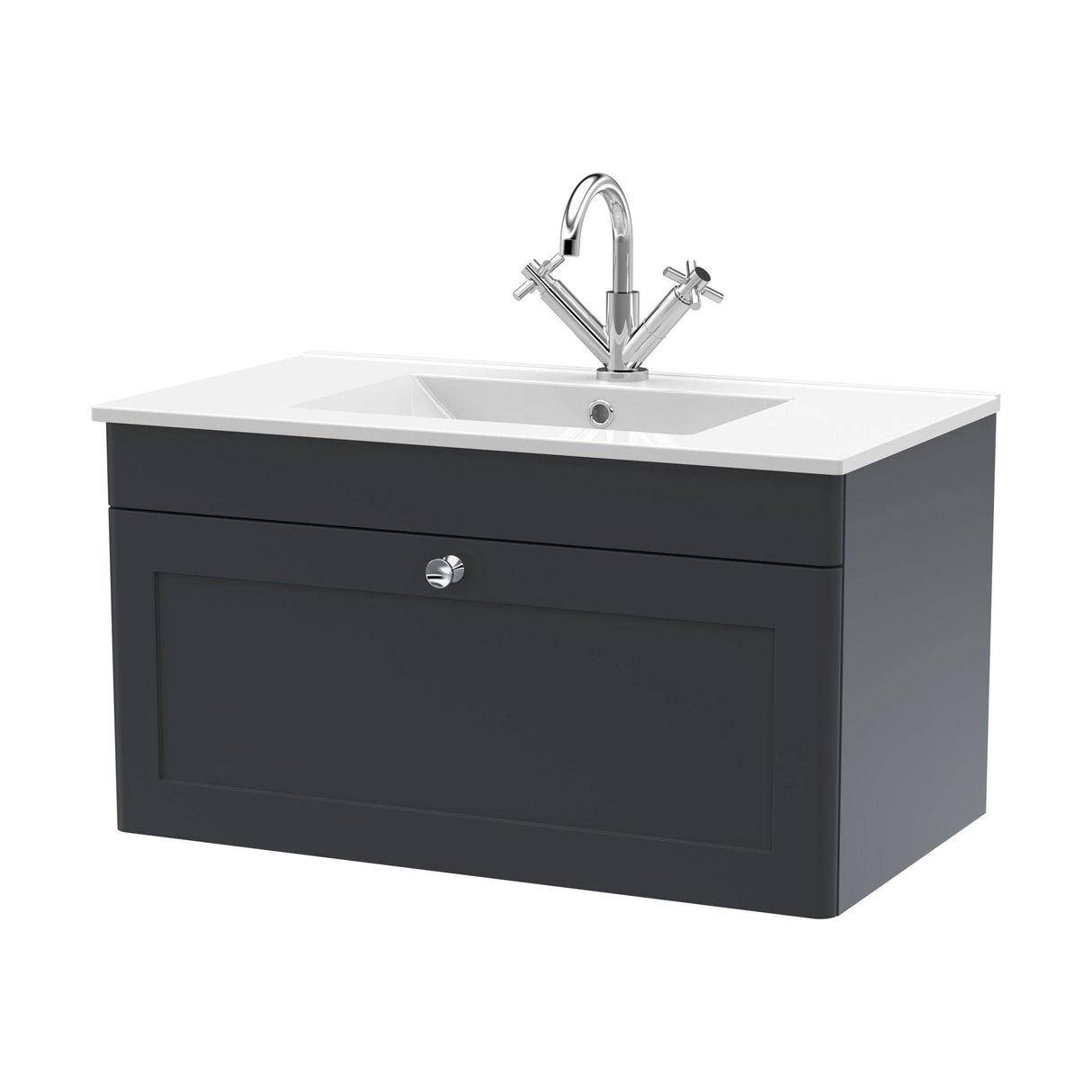 [BFCL1496C] Swynnerton Traditional 1 Drawer Wall Hung Vanity Basin Unit with 1 Tap Hole Minimalist Ceramic Basin, Choice of Size and Colour - Cutout