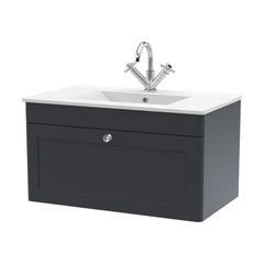 [BFCL1496C] Swynnerton Traditional 1 Drawer Wall Hung Vanity Basin Unit with 1 Tap Hole Minimalist Ceramic Basin, Choice of Size and Colour - Cutout