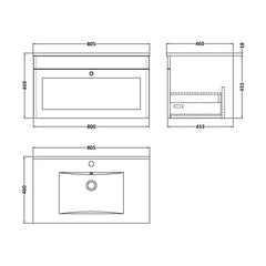 [BFCL1496C] Swynnerton Traditional 1 Drawer Wall Hung Vanity Basin Unit with 1 Tap Hole Minimalist Ceramic Basin, Choice of Size and Colour - Technical Drawing