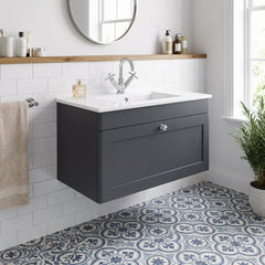 [BFCL1496C] Swynnerton Traditional 1 Drawer Wall Hung Vanity Basin Unit with 1 Tap Hole Minimalist Ceramic Basin, Choice of Size and Colour