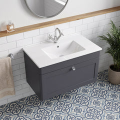 [BFCL1496C] Swynnerton Traditional 1 Drawer Wall Hung Vanity Basin Unit with 1 Tap Hole Minimalist Ceramic Basin, Choice of Size and Colour