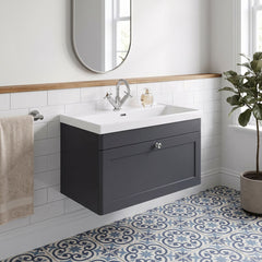 [BFCL1496E] Swynnerton Traditional 1 Drawer Wall Hung Vanity Unit with Thin Edge Basin, Choice of Size and Colour