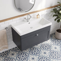 [BFCL1496E] Swynnerton Traditional 1 Drawer Wall Hung Vanity Unit with Thin Edge Basin, Choice of Size and Colour