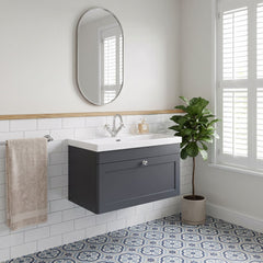 [BFCL1496E] Swynnerton Traditional 1 Drawer Wall Hung Vanity Unit with Thin Edge Basin, Choice of Size and Colour