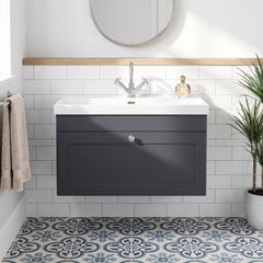 [BFCL1496E] Swynnerton Traditional 1 Drawer Wall Hung Vanity Unit with Thin Edge Basin, Choice of Size and Colour - Silo