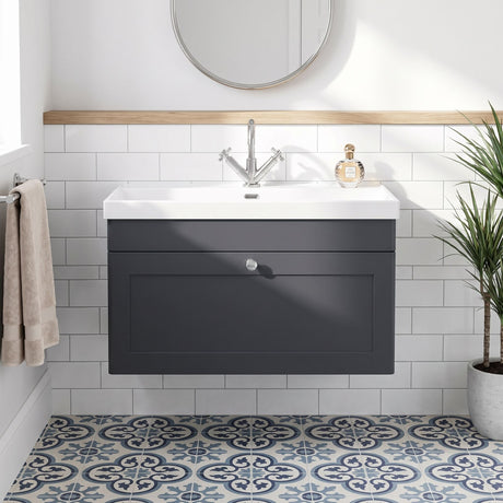 [BFCL1496E] Swynnerton Traditional 1 Drawer Wall Hung Vanity Unit with Thin Edge Basin, Choice of Size and Colour - Silo