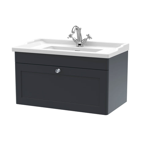 [BFCL1496F] Swynnerton Traditional 1 Drawer Wall Hung Vanity Unit with Basin, Dark Grey, 800mm - Cutout