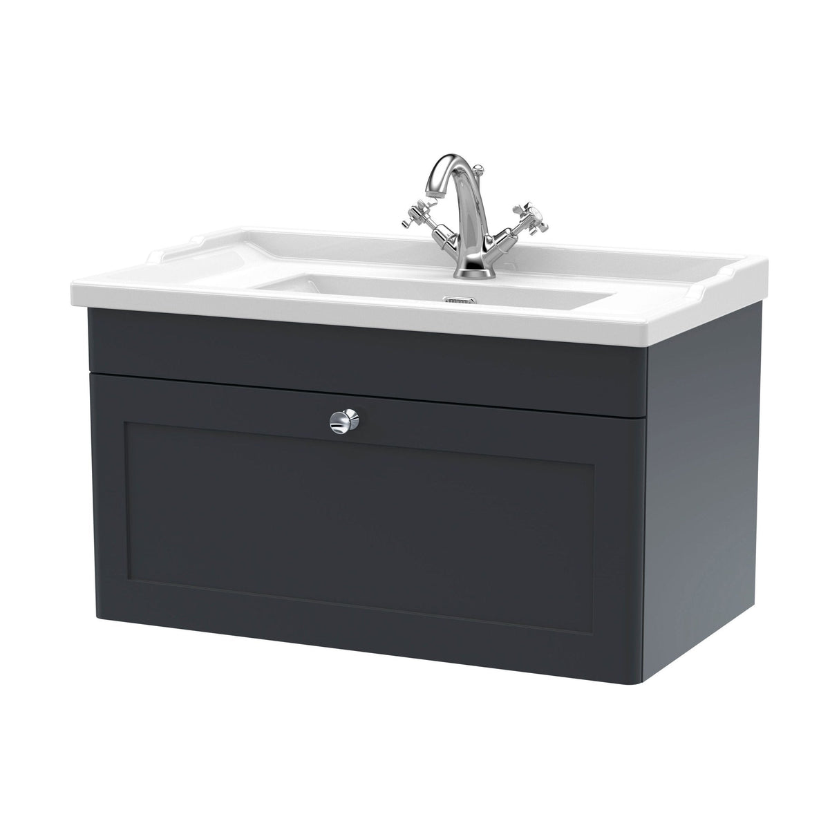 [BFCL1496F] Swynnerton Traditional 1 Drawer Wall Hung Vanity Basin Unit with 1 Tap Hole Traditional Ceramic Basin, Choice of Size and Colour - Cutout