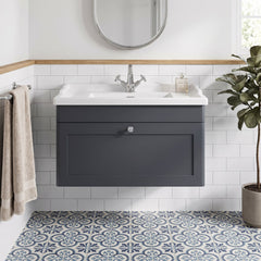 [BFCL1496F] Swynnerton Traditional 1 Drawer Wall Hung Vanity Basin Unit with 1 Tap Hole Traditional Ceramic Basin, Choice of Size and Colour - Silo