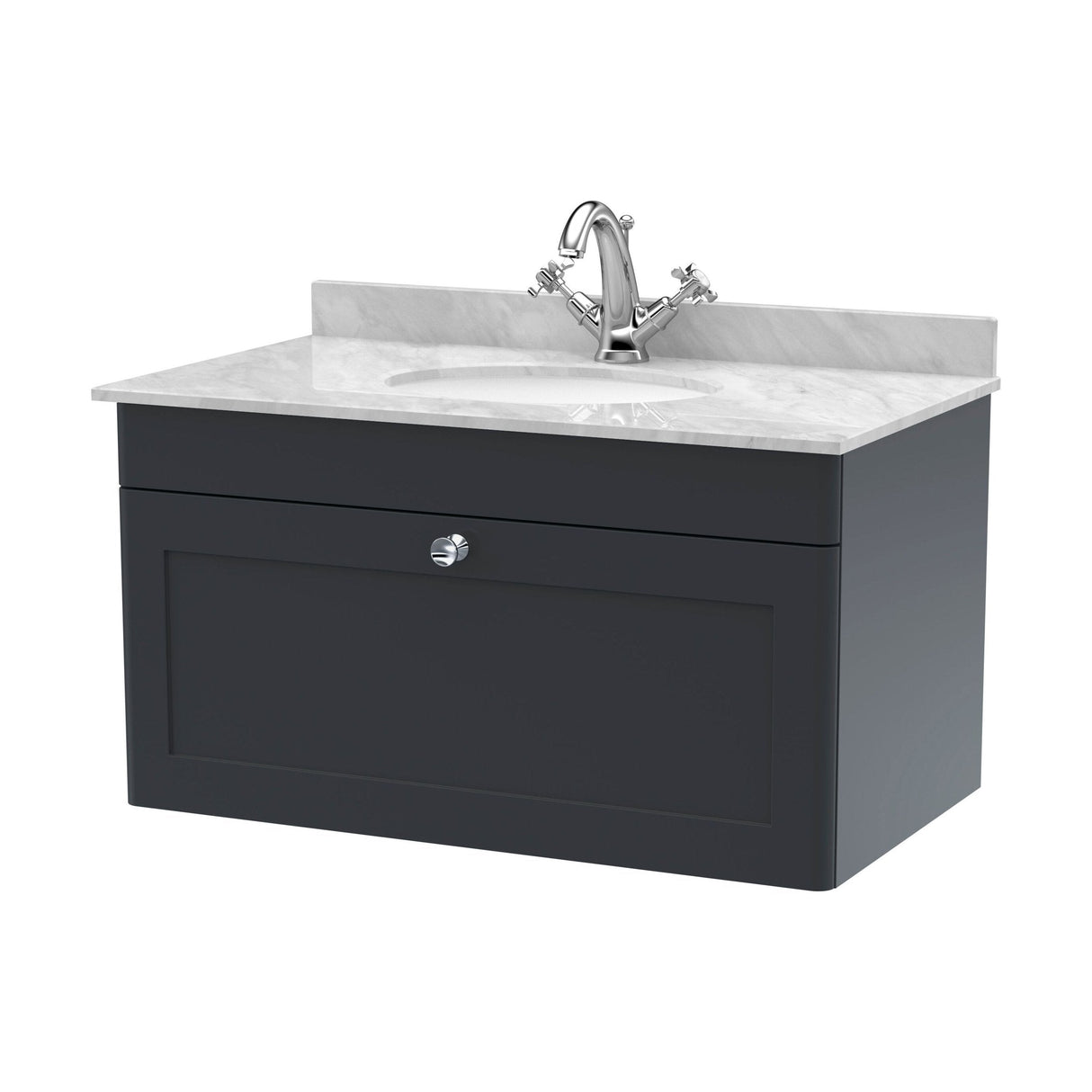 [BFCL1496GR1] Swynnerton Traditional 1 Drawer Wall Hung Vanity Unit with Grey Marble Worktop and 1 Tap Hole Basin, Choice of Size and Colour - Cutout