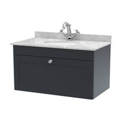 [BFCL1496GR1] Swynnerton Traditional 1 Drawer Wall Hung Vanity Unit with Grey Marble Worktop and 1 Tap Hole Basin, Choice of Size and Colour - Cutout
