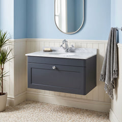 [BFCL1496GR1] Swynnerton Traditional 1 Drawer Wall Hung Vanity Unit with Grey Marble Worktop and 1 Tap Hole Basin, Choice of Size and Colour