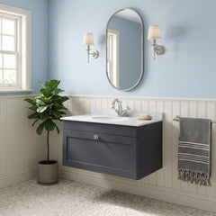 [BFCL1496GR1] Swynnerton Traditional 1 Drawer Wall Hung Vanity Unit with Grey Marble Worktop and 1 Tap Hole Basin, Choice of Size and Colour