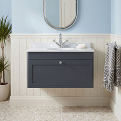 [BFCL1496GR1] Swynnerton Traditional 1 Drawer Wall Hung Vanity Unit with Grey Marble Worktop and 1 Tap Hole Basin, Choice of Size and Colour - Silo