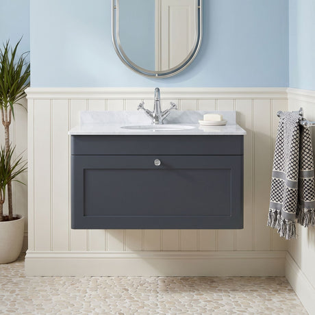 [BFCL1496GR1] Swynnerton Traditional 1 Drawer Wall Hung Vanity Unit with Grey Marble Worktop and 1 Tap Hole Basin, Choice of Size and Colour - Silo