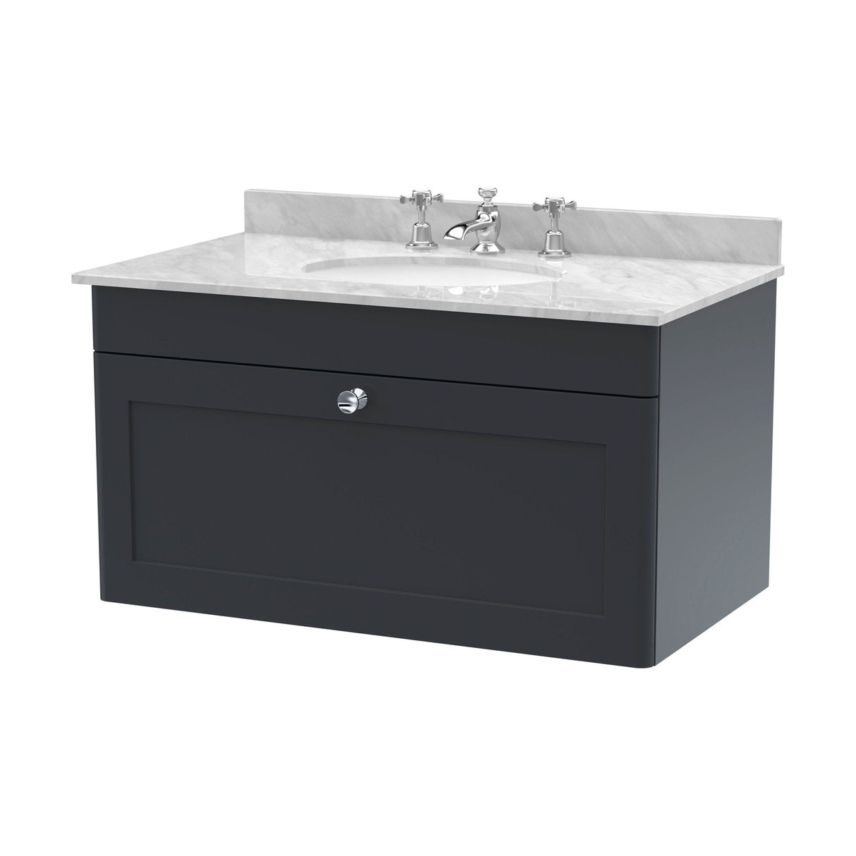 [BFCL1496GR3] Swynnerton Traditional 1 Drawer Wall Hung Vanity Basin Unit with 3 Tap Hole Grey Marble Top Basin, Choice of Size and Colour - Cutout