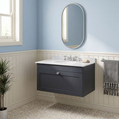 [BFCL1496GR3] Swynnerton Traditional 1 Drawer Wall Hung Vanity Basin Unit with 3 Tap Hole Grey Marble Top Basin, Choice of Size and Colour