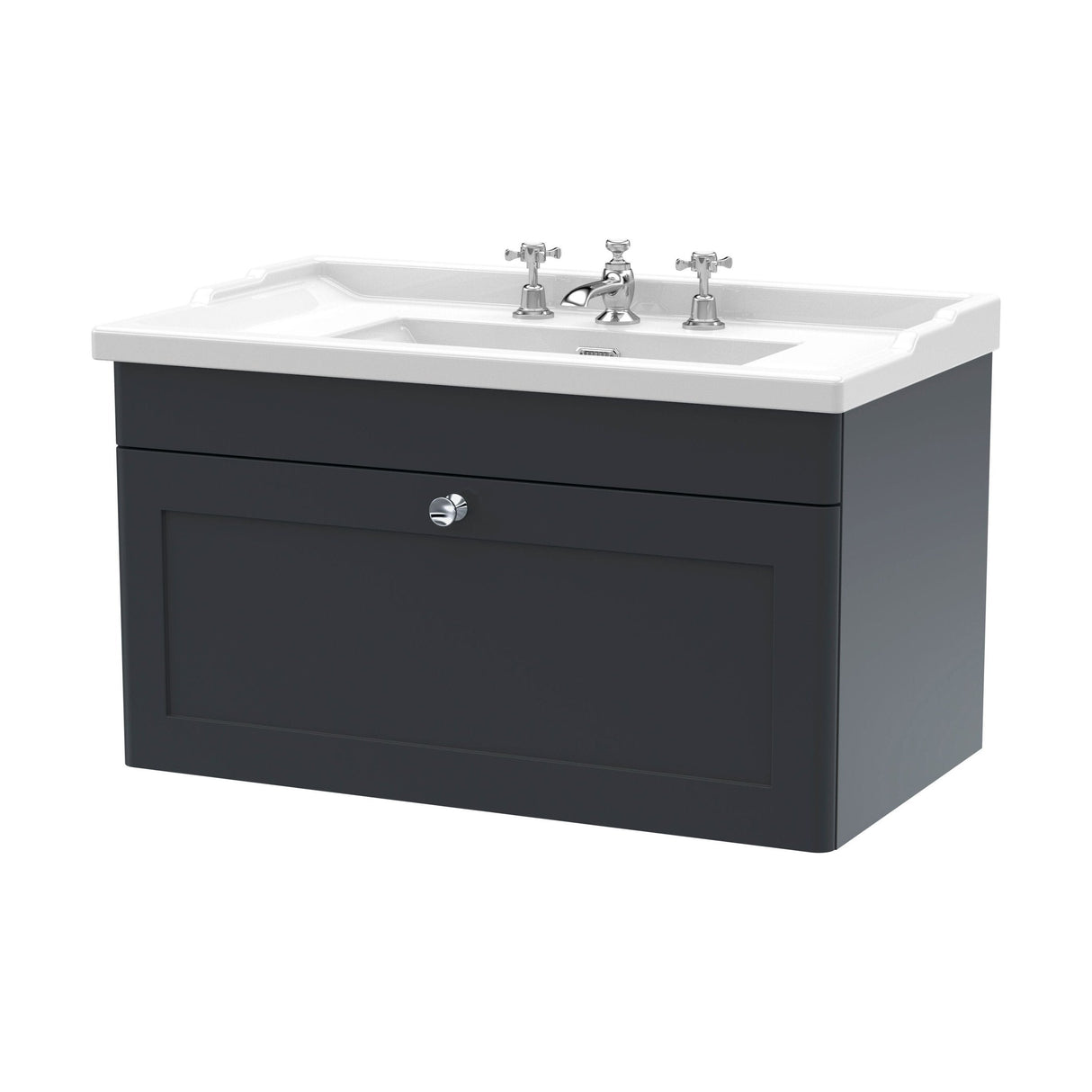 [BFCL1496G] Swynnerton Traditional 1 Drawer Wall Hung Vanity Basin Unit with 3 Tap Hole Traditional Ceramic Basin, Choice of Size and Colour - Cutout