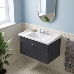 [BFCL1496G] Swynnerton Traditional 1 Drawer Wall Hung Vanity Basin Unit with 3 Tap Hole Traditional Ceramic Basin, Choice of Size and Colour