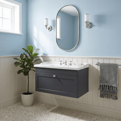 [BFCL1496G] Swynnerton Traditional 1 Drawer Wall Hung Vanity Basin Unit with 3 Tap Hole Traditional Ceramic Basin, Choice of Size and Colour