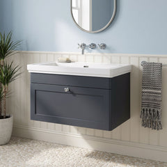 [BFCL1496H] Swynnerton Traditional 1 Drawer Wall Hung Vanity Unit with 0 Tap Hole Traditional Fireclay Basin, Choice of Size and Colour