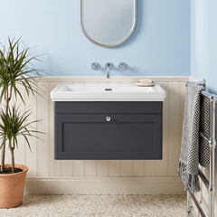 [BFCL1496H] Swynnerton Traditional 1 Drawer Wall Hung Vanity Unit with 0 Tap Hole Traditional Fireclay Basin, Choice of Size and Colour - Silo