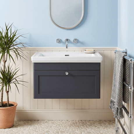 [BFCL1496H] Swynnerton Traditional 1 Drawer Wall Hung Vanity Unit with 0 Tap Hole Traditional Fireclay Basin, Choice of Size and Colour - Silo