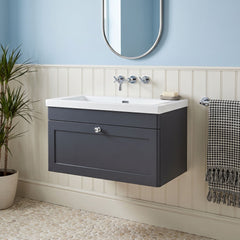 [BFCL1496K] Swynnerton Traditional 1 Drawer Wall Hung Vanity Basin Unit with 0 Tap Hole Modern Fireclay Basin, Choice of Size and Colour