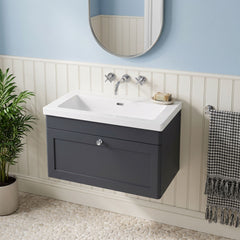 [BFCL1496K] Swynnerton Traditional 1 Drawer Wall Hung Vanity Basin Unit with 0 Tap Hole Modern Fireclay Basin, Choice of Size and Colour