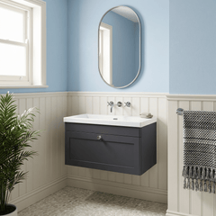 [BFCL1496K] Swynnerton Traditional 1 Drawer Wall Hung Vanity Basin Unit with 0 Tap Hole Modern Fireclay Basin, Choice of Size and Colour