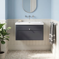 [BFCL1496K] Swynnerton Traditional 1 Drawer Wall Hung Vanity Basin Unit with 0 Tap Hole Modern Fireclay Basin, Choice of Size and Colour - Silo