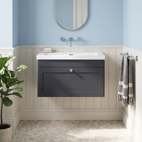 [BFCL1496K] Swynnerton Traditional 1 Drawer Wall Hung Vanity Basin Unit with 0 Tap Hole Modern Fireclay Basin, Choice of Size and Colour - Silo