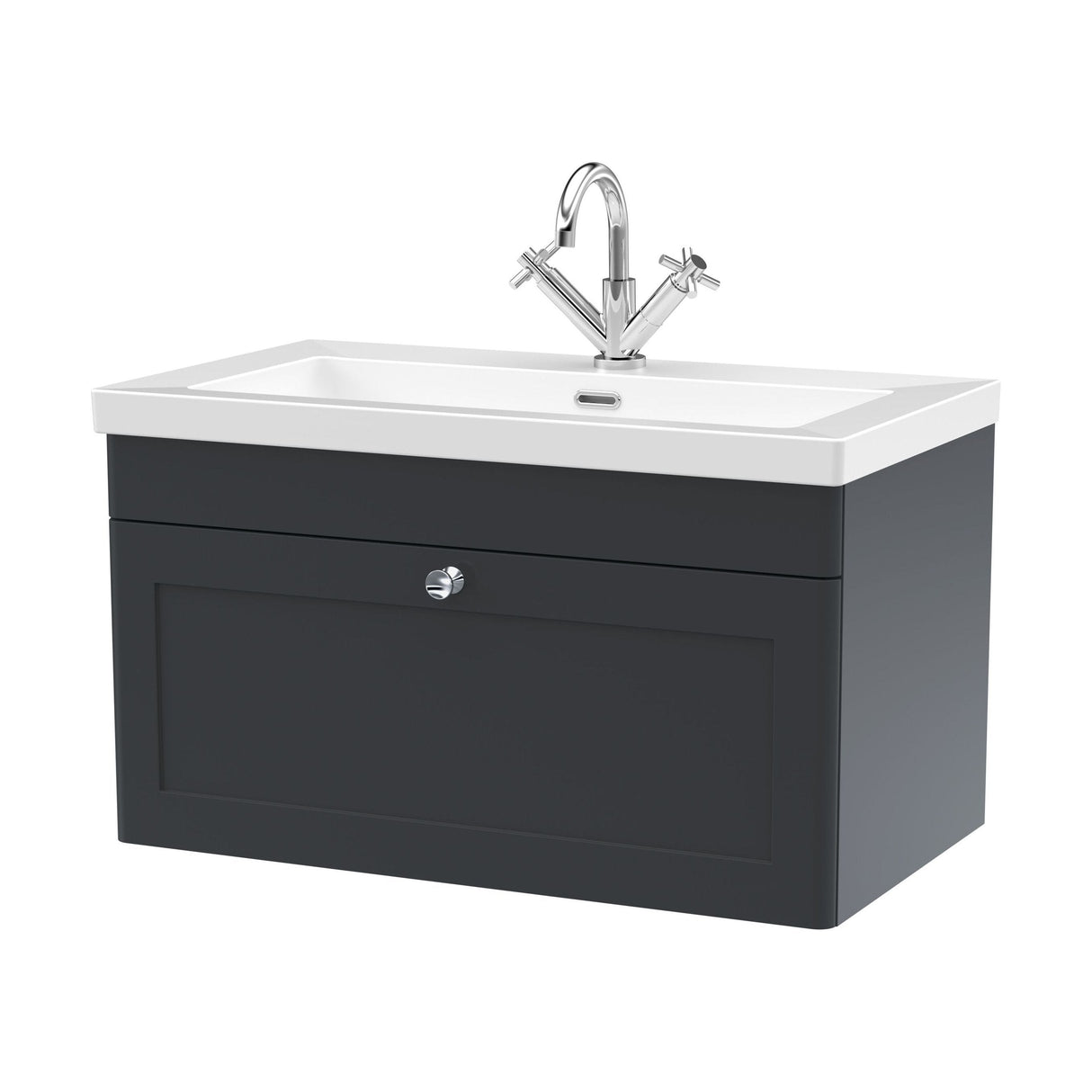 [BFCL1496L] Swynnerton Traditional 1 Drawer Wall Hung Vanity Basin Unit with 1 Tap Hole Modern Fireclay Basin, Choice of Size and Colour - Cutout