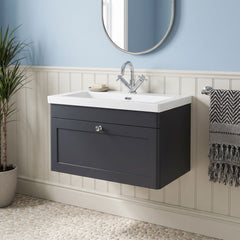 [BFCL1496L] Swynnerton Traditional 1 Drawer Wall Hung Vanity Basin Unit with 1 Tap Hole Modern Fireclay Basin, Choice of Size and Colour