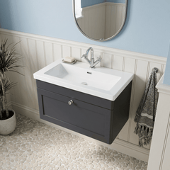 [BFCL1496L] Swynnerton Traditional 1 Drawer Wall Hung Vanity Basin Unit with 1 Tap Hole Modern Fireclay Basin, Choice of Size and Colour