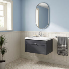 [BFCL1496L] Swynnerton Traditional 1 Drawer Wall Hung Vanity Basin Unit with 1 Tap Hole Modern Fireclay Basin, Choice of Size and Colour