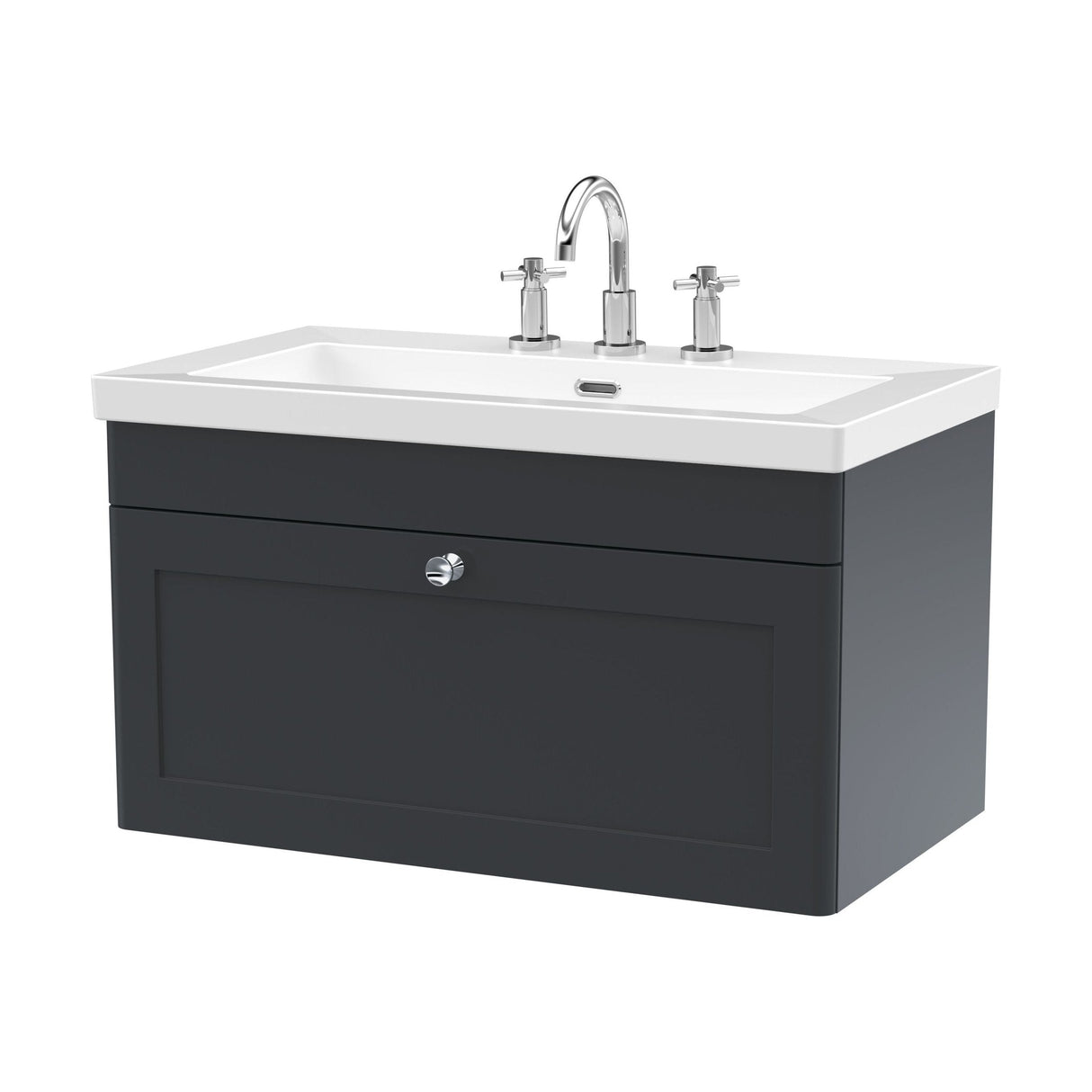 [BFCL1496M] Swynnerton Traditional 1 Drawer Wall Hung Vanity Basin Unit with 3 Tap Hole Modern Fireclay Basin, Choice of Size and Colour - Cutout