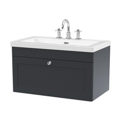[BFCL1496M] Swynnerton Traditional 1 Drawer Wall Hung Vanity Basin Unit with 3 Tap Hole Modern Fireclay Basin, Choice of Size and Colour - Cutout