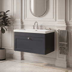 [BFCL1496M] Swynnerton Traditional 1 Drawer Wall Hung Vanity Basin Unit with 3 Tap Hole Modern Fireclay Basin, Choice of Size and Colour