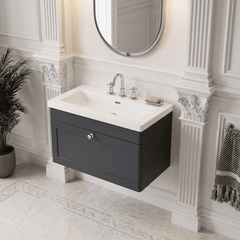 [BFCL1496M] Swynnerton Traditional 1 Drawer Wall Hung Vanity Basin Unit with 3 Tap Hole Modern Fireclay Basin, Choice of Size and Colour