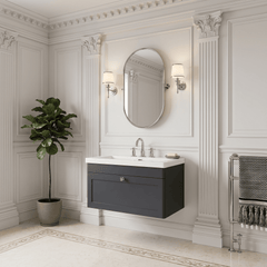 [BFCL1496M] Swynnerton Traditional 1 Drawer Wall Hung Vanity Basin Unit with 3 Tap Hole Modern Fireclay Basin, Choice of Size and Colour
