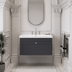 [BFCL1496M] Swynnerton Traditional 1 Drawer Wall Hung Vanity Basin Unit with 3 Tap Hole Modern Fireclay Basin, Choice of Size and Colour - Silo