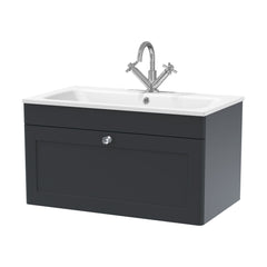 [BFCL1496P] Swynnerton Traditional 1 Drawer Wall Hung Vanity Basin Unit with 1 Tap Hole Stone Basin, Choice of Size and Colour - Cutout