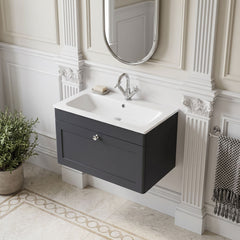 [BFCL1496P] Swynnerton Traditional 1 Drawer Wall Hung Vanity Basin Unit with 1 Tap Hole Stone Basin, Choice of Size and Colour