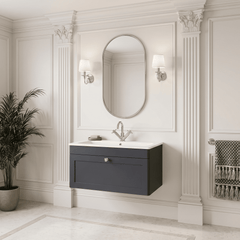 [BFCL1496P] Swynnerton Traditional 1 Drawer Wall Hung Vanity Basin Unit with 1 Tap Hole Stone Basin, Choice of Size and Colour