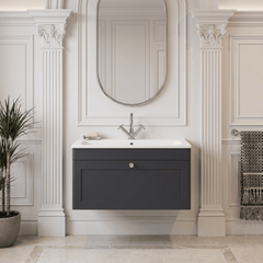 [BFCL1496P] Swynnerton Traditional 1 Drawer Wall Hung Vanity Basin Unit with 1 Tap Hole Stone Basin, Choice of Size and Colour - Silo