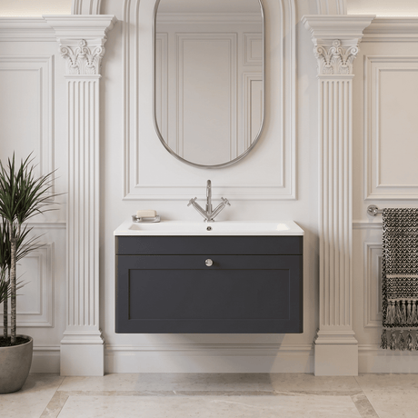 [BFCL1496P] Swynnerton Traditional 1 Drawer Wall Hung Vanity Basin Unit with 1 Tap Hole Stone Basin, Choice of Size and Colour - Silo