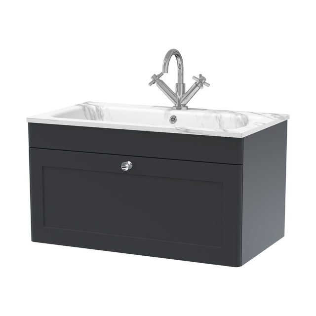 [BFCL1496Q] Swynnerton Traditional 1 Drawer Wall Hung Vanity Unit with Stone Basin, Dark Grey, 800mm - Cutout